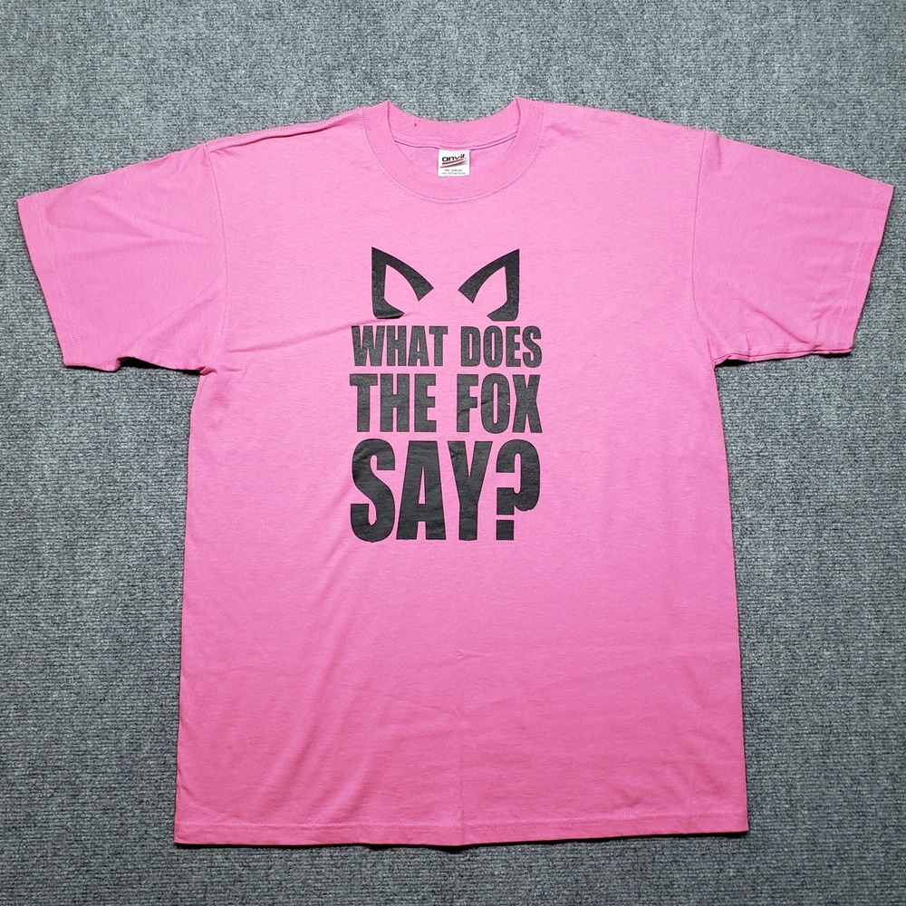 Anvil T-Shirt Mens Large What Does The Fox Say Pink Graphic Novelty Tee